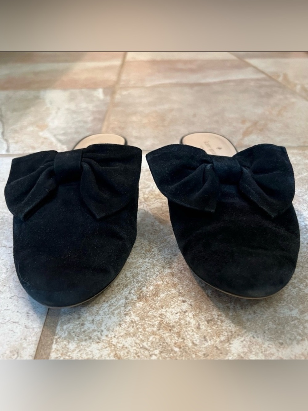 Kate Spade Madras Black Suede Bow Mules - Picture 2 of 4